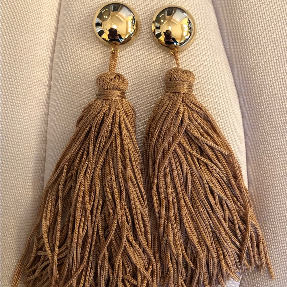 Beige and Gold Tassel Earrings